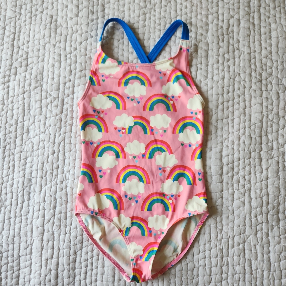 Mini Boden Cross Back Swimsuit Rainbow 7/8
